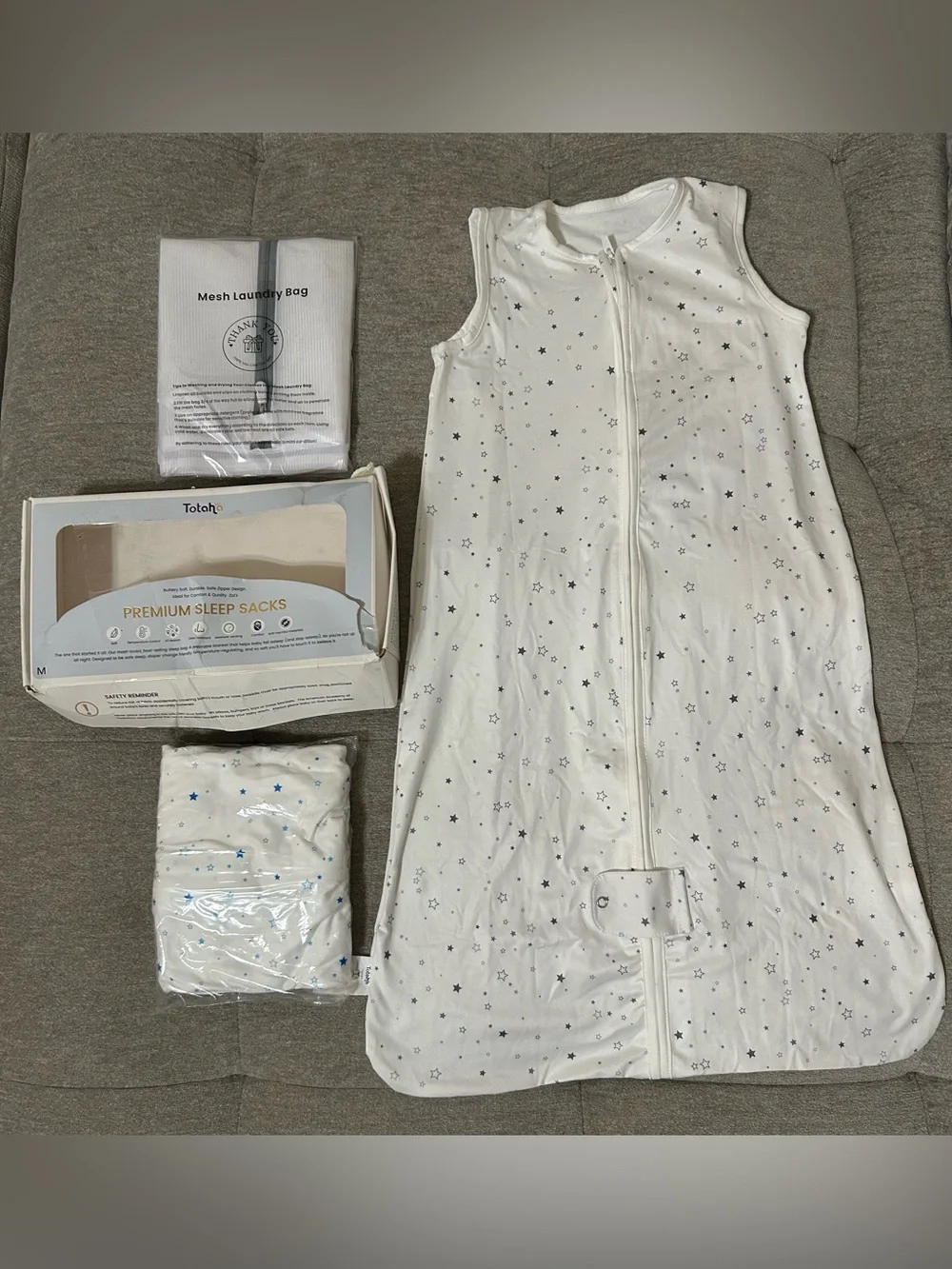 White Star-Print Sleeveless Baby Sleep Sacks-set of two plus laundry bag